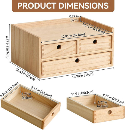 Wooden Desk Organizer 3-Tier Letter Tray and Paper Sorter, Brown