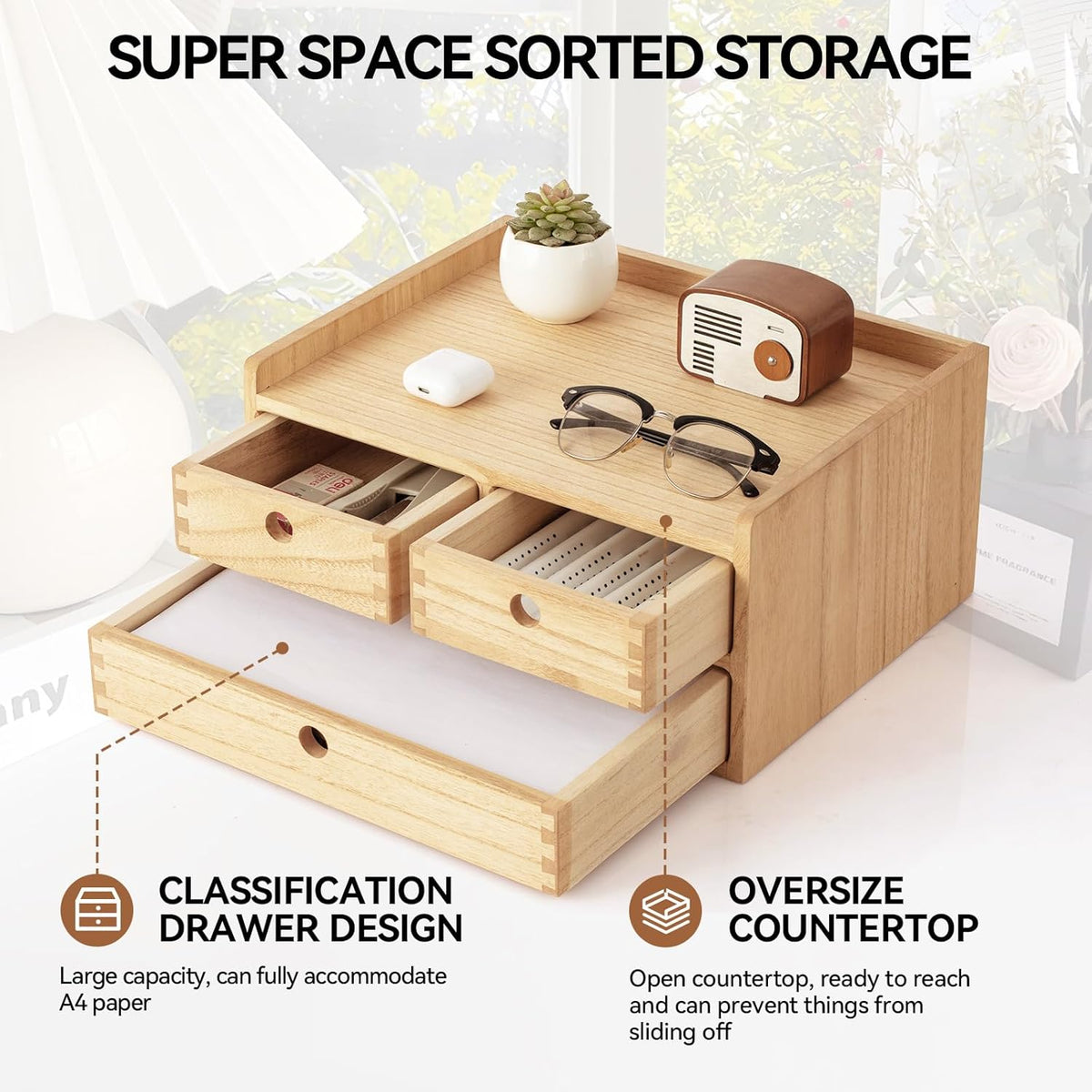 Wooden Desk Organizer 3-Tier Letter Tray and Paper Sorter, Brown