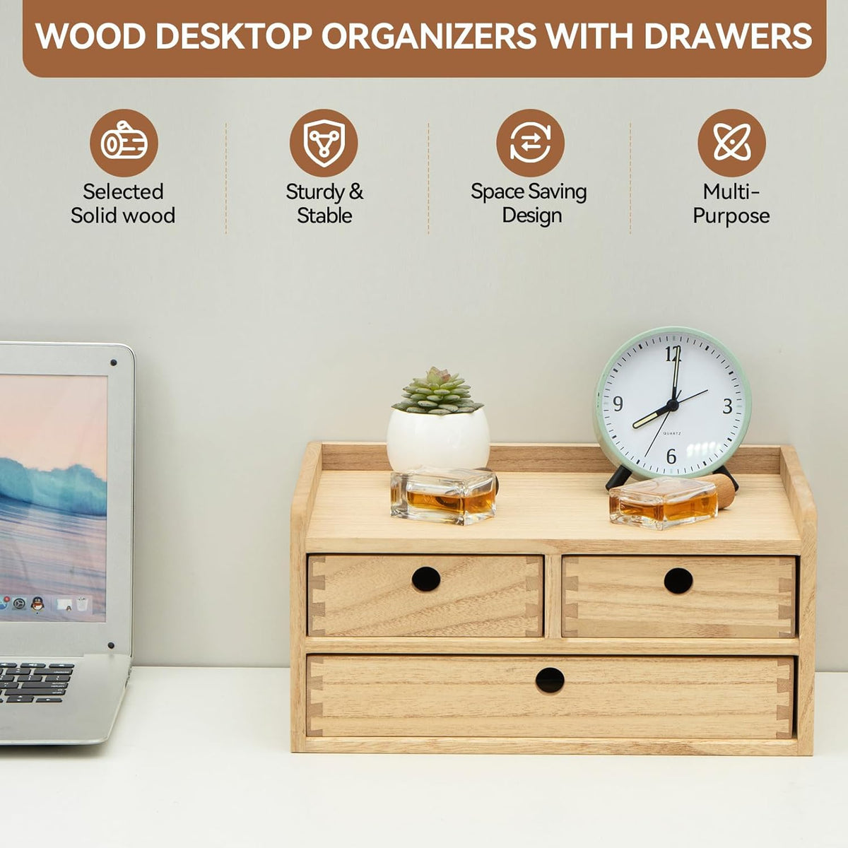 Wooden Desk Organizer 3-Tier Letter Tray and Paper Sorter, Brown