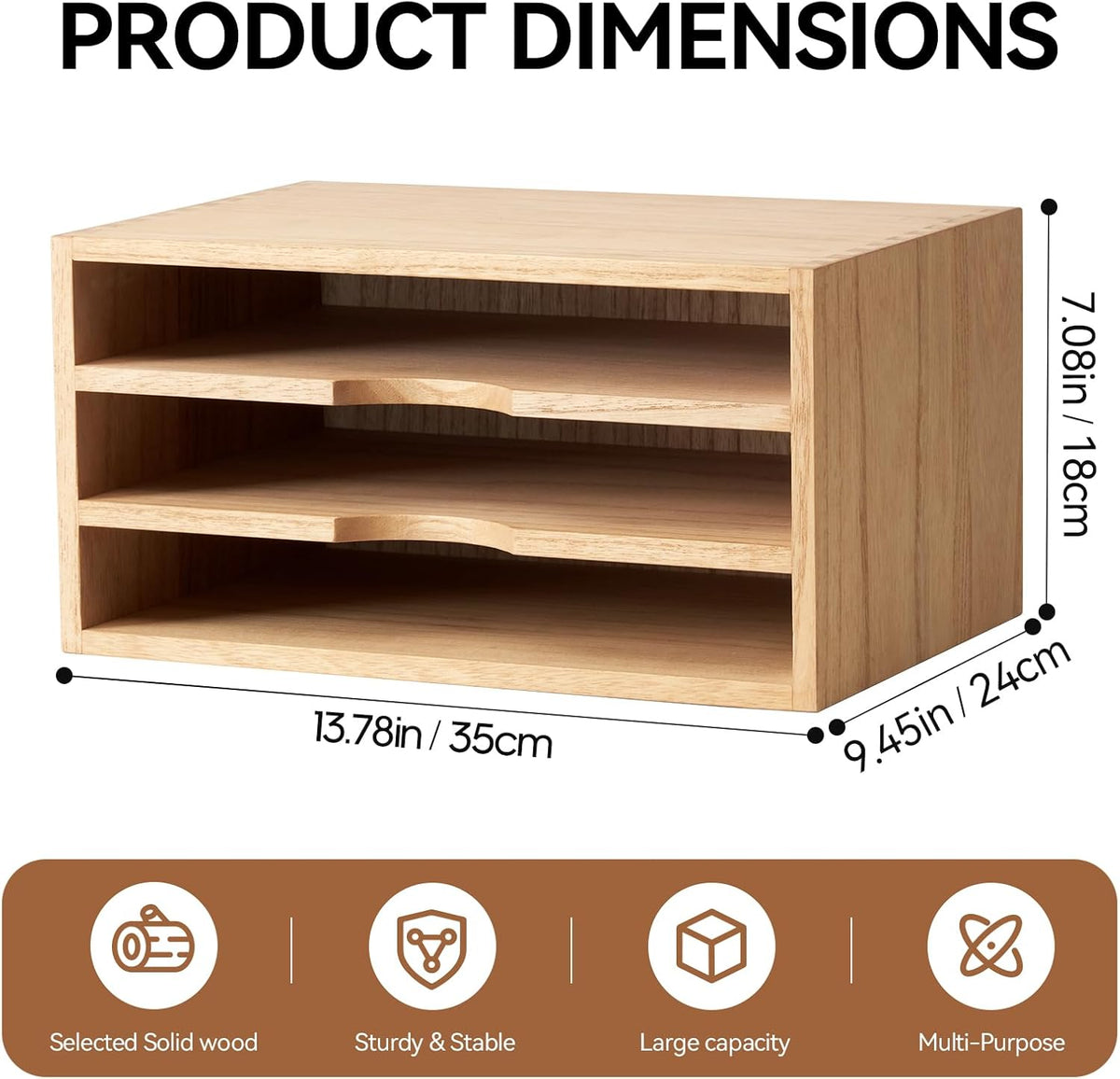 Wooden Desk Organizer 3-Tier Letter Tray and Paper Sorter, Brown