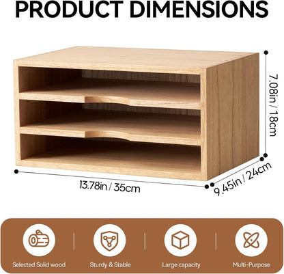 Wooden Desk Organizer 3-Tier Letter Tray and Paper Sorter, Brown