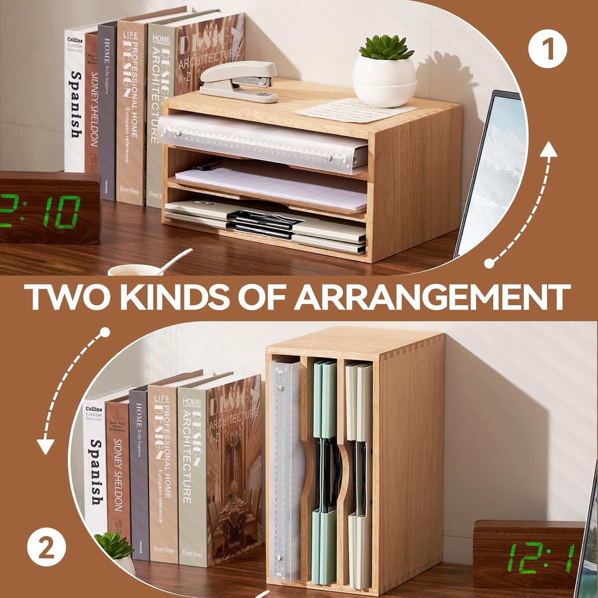 Wooden Desk Organizer 3-Tier Letter Tray and Paper Sorter, Brown