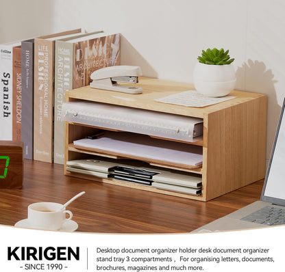 Wooden Desk Organizer 3-Tier Letter Tray and Paper Sorter, Brown