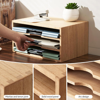 Wooden Desk Organizer 3-Tier Letter Tray and Paper Sorter, Brown