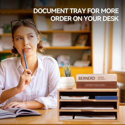 Wooden Desk Organizer 3-Tier Letter Tray and Paper Sorter, Brown