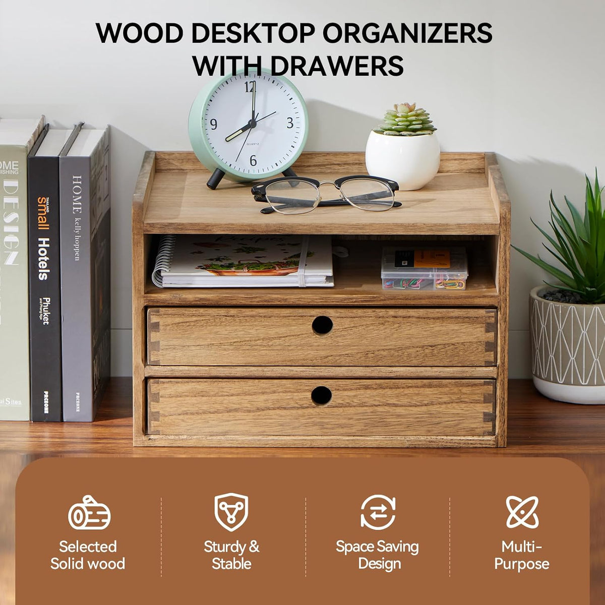 Wooden Desk Organizer 3-Tier Letter Tray and Paper Sorter, Brown
