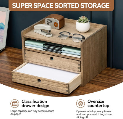 Wooden Desk Organizer 3-Tier Letter Tray and Paper Sorter, Brown