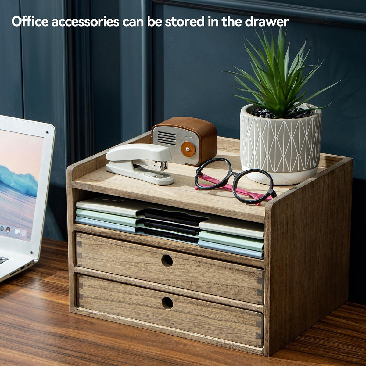 Wooden Desk Organizer 3-Tier Letter Tray and Paper Sorter, Brown