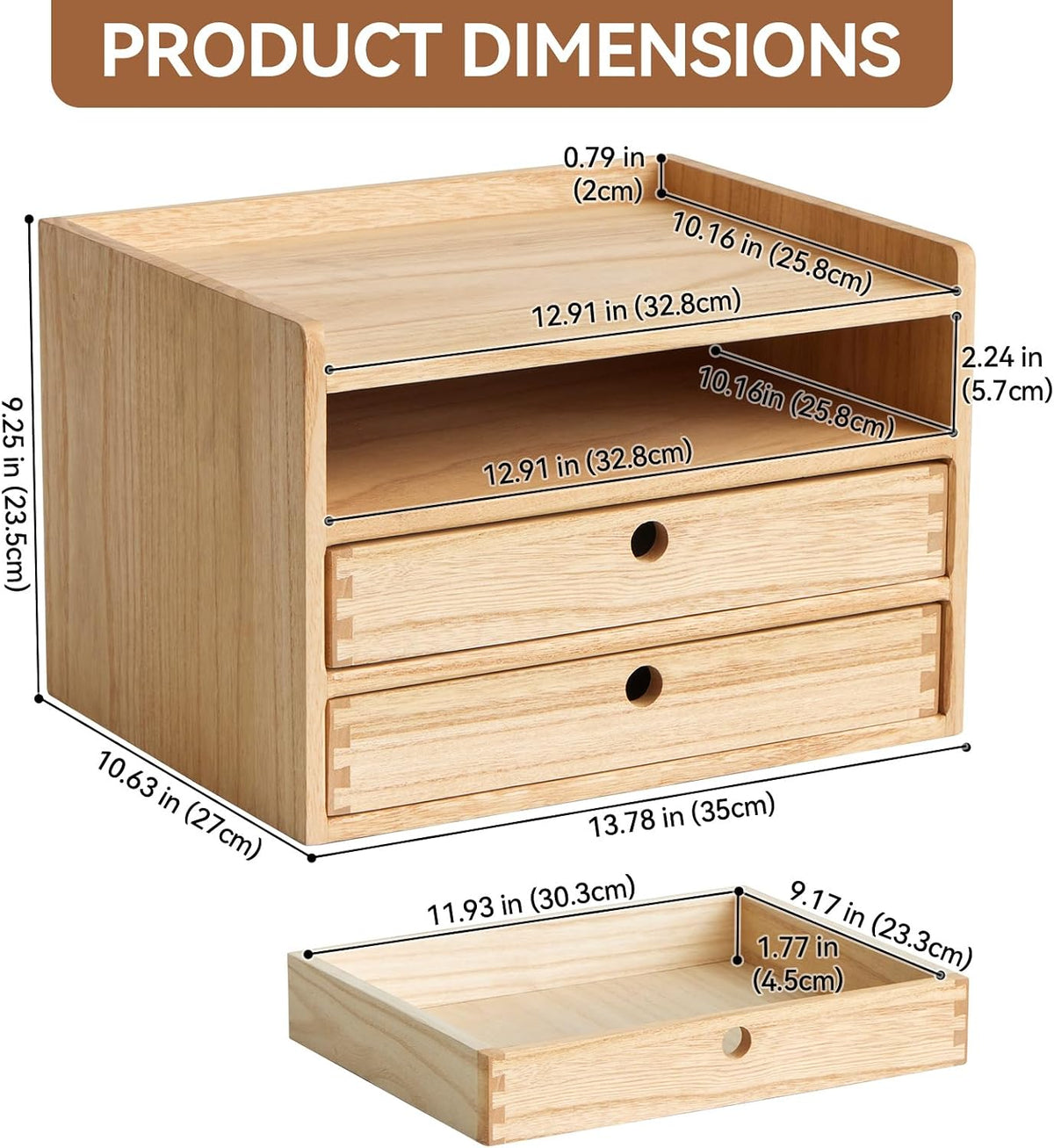 Wooden Desk Organizer 3-Tier Letter Tray and Paper Sorter, Brown