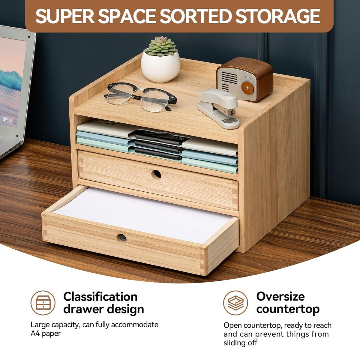 Wooden Desk Organizer 3-Tier Letter Tray and Paper Sorter, Brown