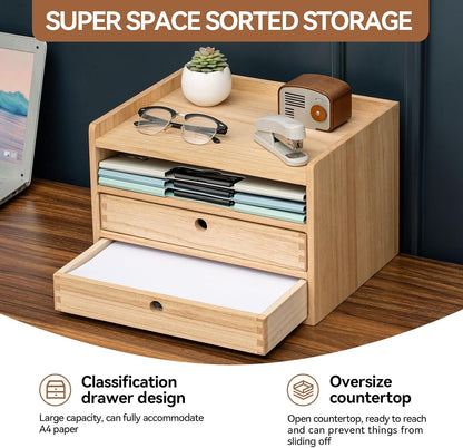 Wooden Desk Organizer 3-Tier Letter Tray and Paper Sorter, Brown