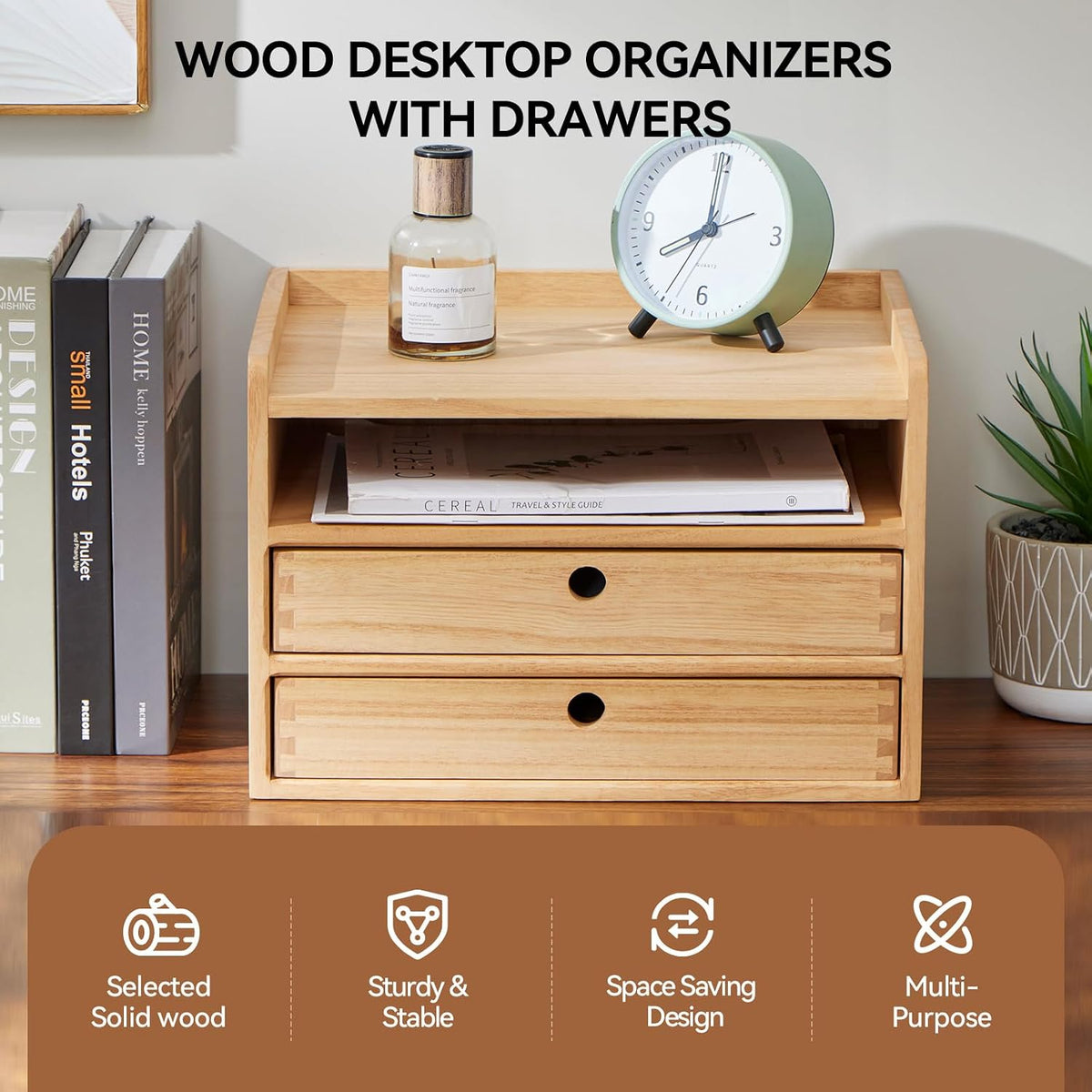 Wooden Desk Organizer 3-Tier Letter Tray and Paper Sorter, Brown