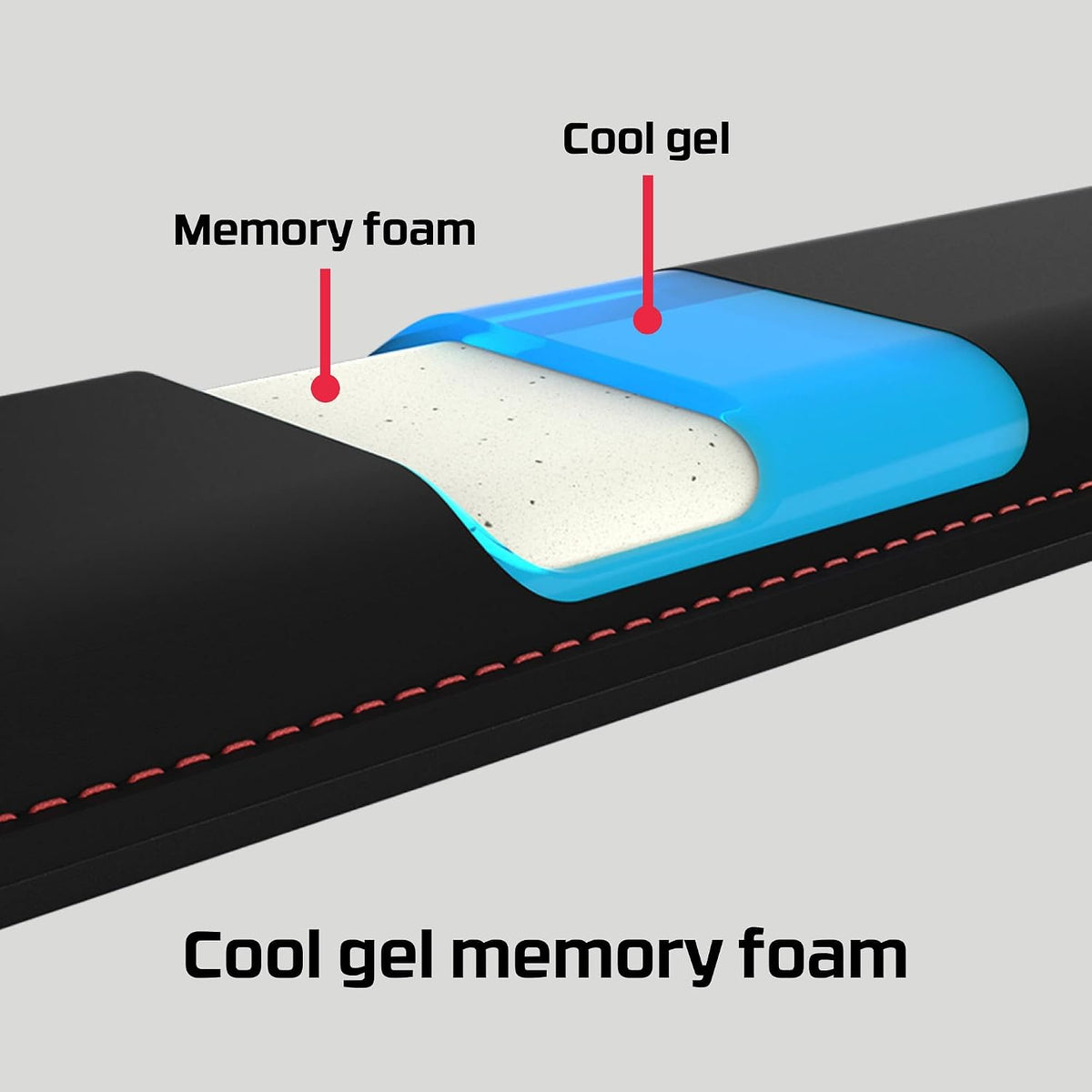 Wrist Rest - Full Sized - Cooling Gel - Memory Foam - Anti-Slip - Ergonomic - Keyboard Accessory, Black