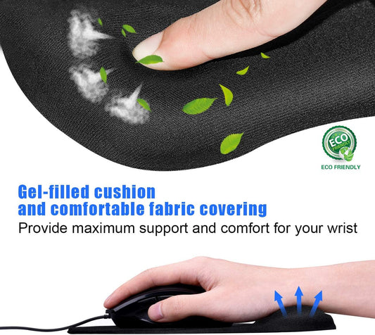 Ergonomic Mouse Pad with Gel Wrist Rest, 9.2 x 8.1 in, Black
