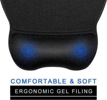 Ergonomic Mouse Pad with Gel Wrist Rest, 9.2 x 8.1 in, Black