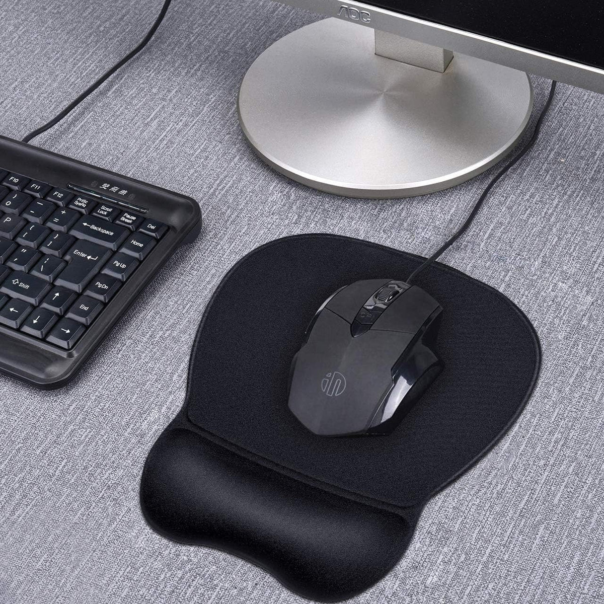 Ergonomic Mouse Pad with Gel Wrist Rest, 9.2 x 8.1 in, Black