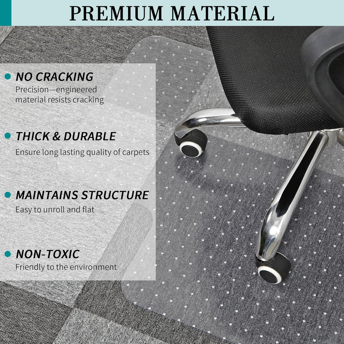 Office Chair Mat for Carpet, 30" x 48", Clear