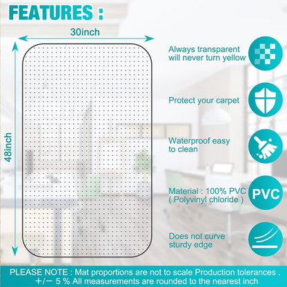 Office Chair Mat for Carpet, 30" x 48", Clear