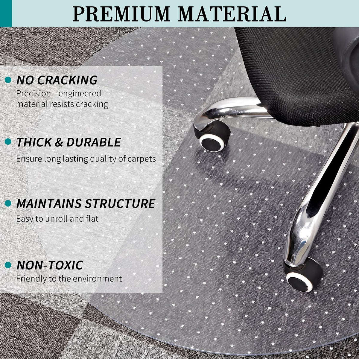 Office Chair Mat for Carpet, 30" x 48", Clear