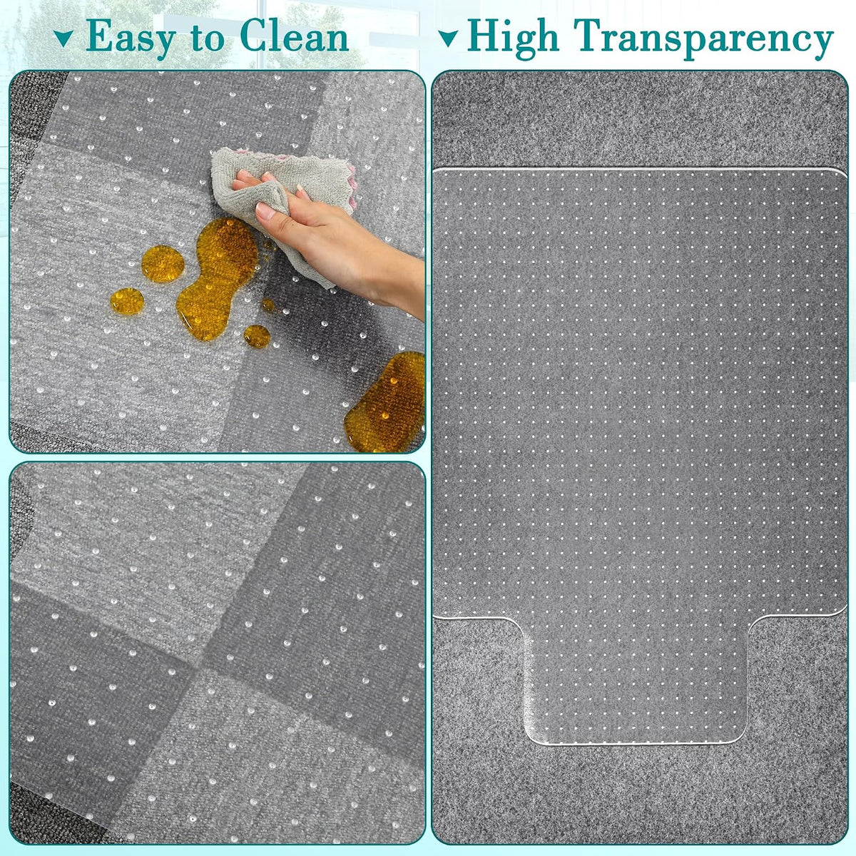 Office Chair Mat for Carpet, 30" x 48", Clear