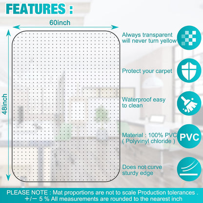 Office Chair Mat for Carpet, 30" x 48", Clear
