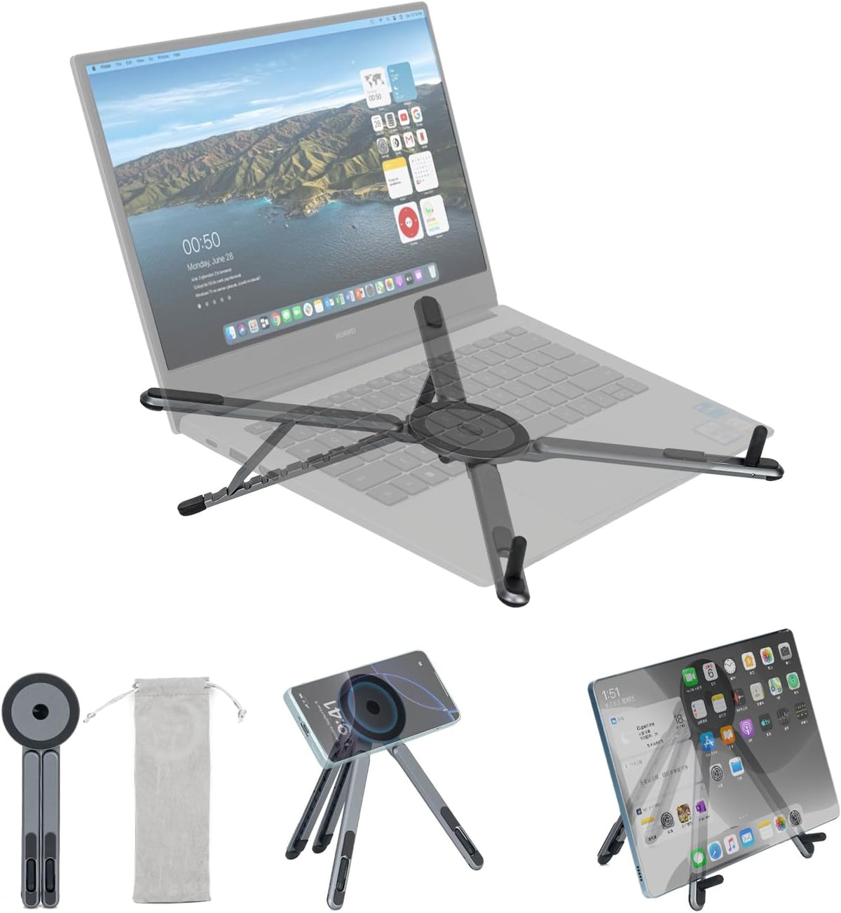 Portable Laptop Stand for Desk & Travel, Foldable Computer Riser