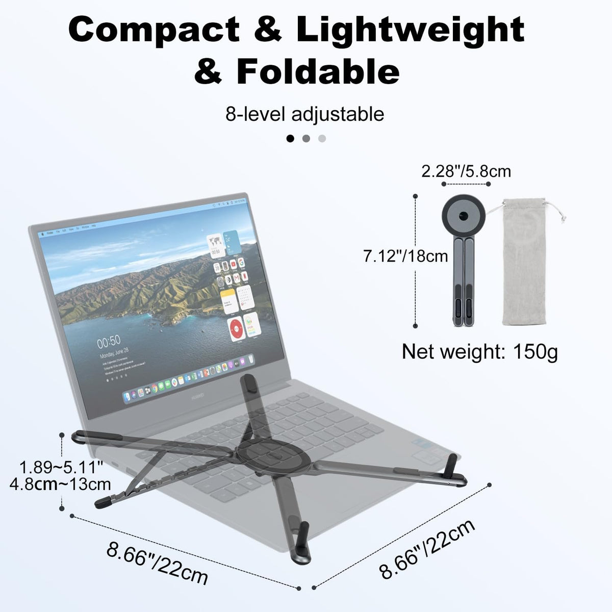 Portable Laptop Stand for Desk & Travel, Foldable Computer Riser