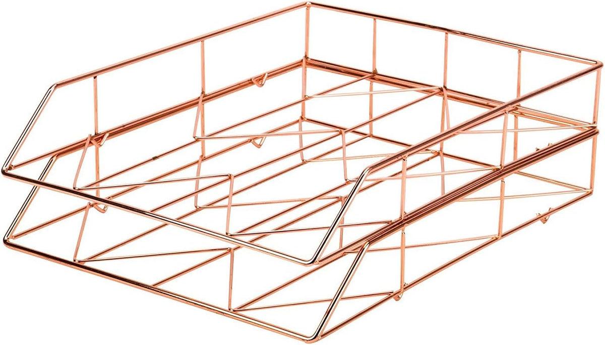 Desktop Letter Tray, Rose Gold Wire Metal - 855U03-12
