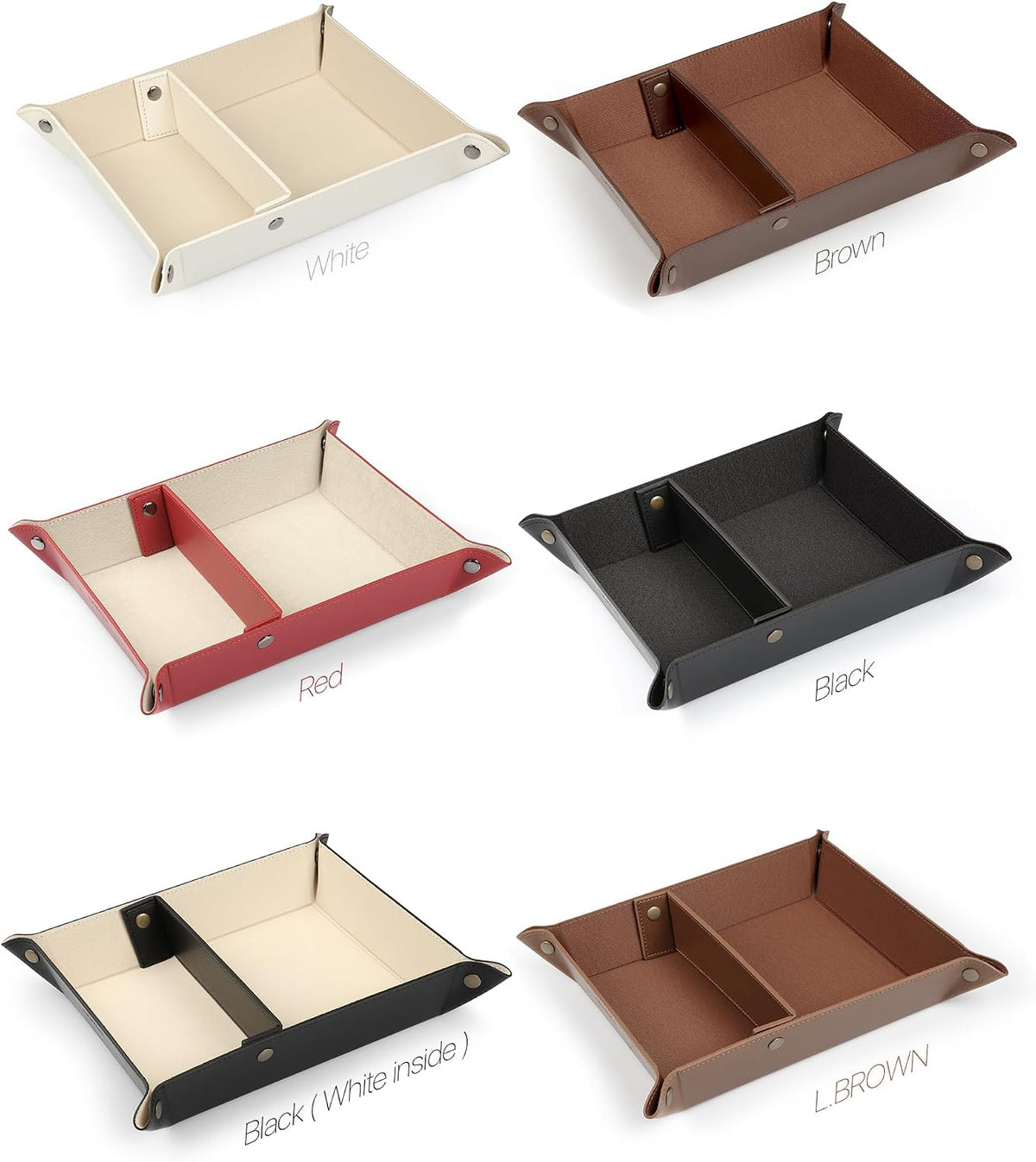 PU Vegan Leather Valet Tray for Men — Catchall EDC for Keys, Wallet, Watch, AirPods — Nightstand & Entryway Tray, Snap Corners Fold Flat for Travel, 9.45 x 7.87 in, Light Brown