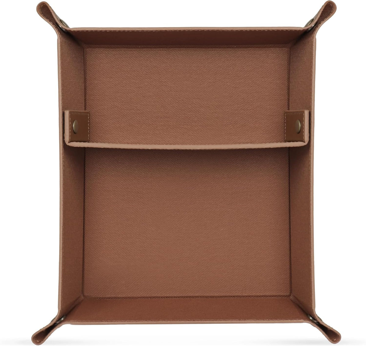 PU Vegan Leather Valet Tray for Men — Catchall EDC for Keys, Wallet, Watch, AirPods — Nightstand & Entryway Tray, Snap Corners Fold Flat for Travel, 9.45 x 7.87 in, Light Brown
