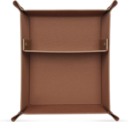 PU Vegan Leather Valet Tray for Men — Catchall EDC for Keys, Wallet, Watch, AirPods — Nightstand & Entryway Tray, Snap Corners Fold Flat for Travel, 9.45 x 7.87 in, Light Brown