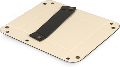 PU Vegan Leather Valet Tray for Men — Catchall EDC for Keys, Wallet, Watch, AirPods — Nightstand & Entryway Tray, Snap Corners Fold Flat for Travel, 9.45 x 7.87 in, Light Brown