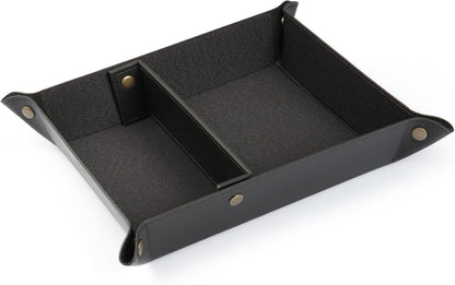 PU Vegan Leather Valet Tray for Men — Catchall EDC for Keys, Wallet, Watch, AirPods — Nightstand & Entryway Tray, Snap Corners Fold Flat for Travel, 9.45 x 7.87 in, Light Brown
