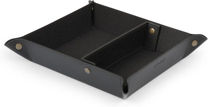 PU Vegan Leather Valet Tray for Men — Catchall EDC for Keys, Wallet, Watch, AirPods — Nightstand & Entryway Tray, Snap Corners Fold Flat for Travel, 9.45 x 7.87 in, Light Brown