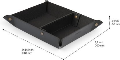 PU Vegan Leather Valet Tray for Men — Catchall EDC for Keys, Wallet, Watch, AirPods — Nightstand & Entryway Tray, Snap Corners Fold Flat for Travel, 9.45 x 7.87 in, Light Brown