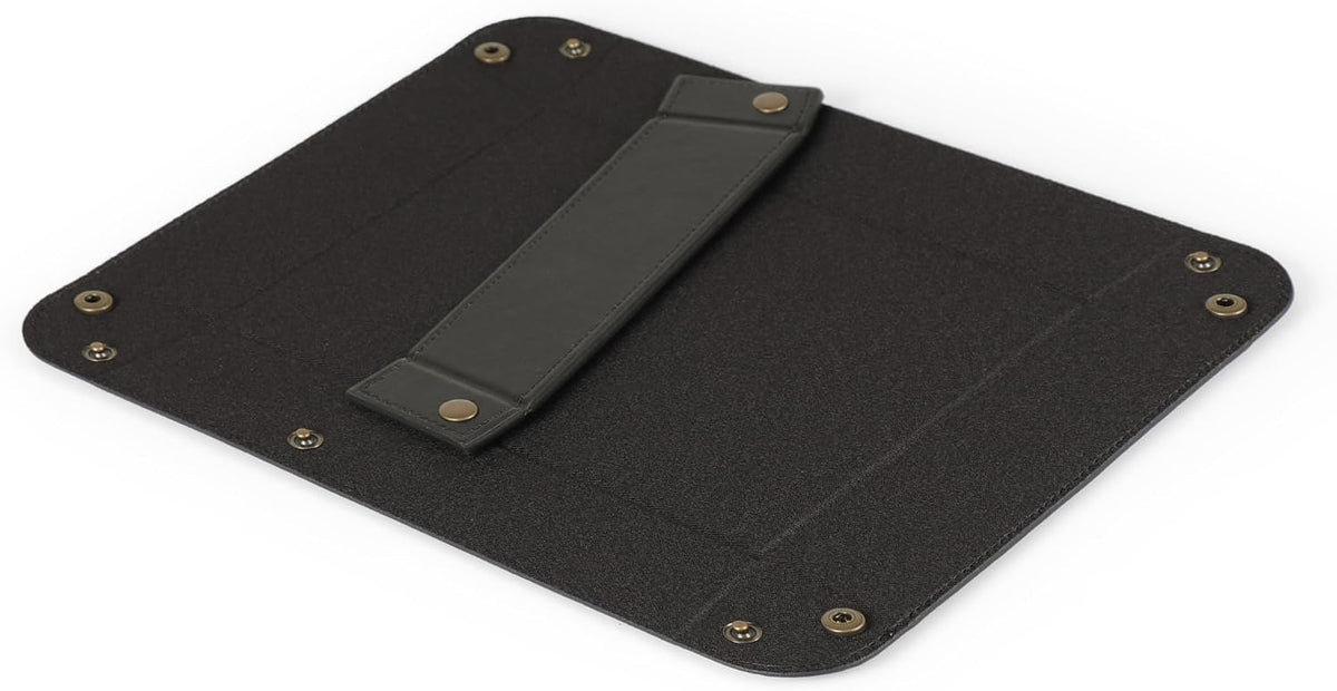 PU Vegan Leather Valet Tray for Men — Catchall EDC for Keys, Wallet, Watch, AirPods — Nightstand & Entryway Tray, Snap Corners Fold Flat for Travel, 9.45 x 7.87 in, Light Brown