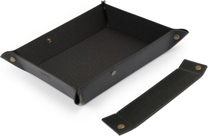 PU Vegan Leather Valet Tray for Men — Catchall EDC for Keys, Wallet, Watch, AirPods — Nightstand & Entryway Tray, Snap Corners Fold Flat for Travel, 9.45 x 7.87 in, Light Brown