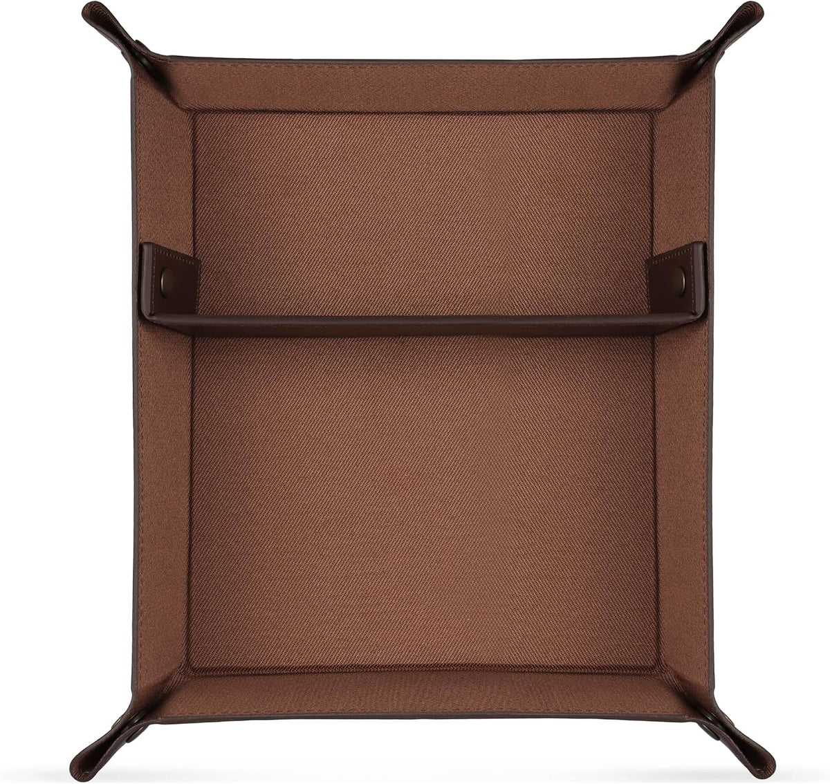PU Vegan Leather Valet Tray for Men — Catchall EDC for Keys, Wallet, Watch, AirPods — Nightstand & Entryway Tray, Snap Corners Fold Flat for Travel, 9.45 x 7.87 in, Light Brown