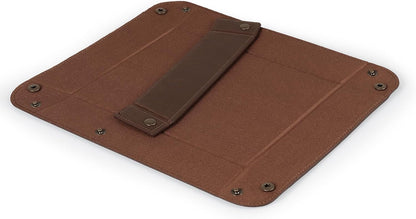 PU Vegan Leather Valet Tray for Men — Catchall EDC for Keys, Wallet, Watch, AirPods — Nightstand & Entryway Tray, Snap Corners Fold Flat for Travel, 9.45 x 7.87 in, Light Brown