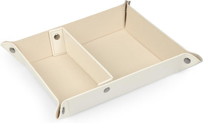 PU Vegan Leather Valet Tray for Men — Catchall EDC for Keys, Wallet, Watch, AirPods — Nightstand & Entryway Tray, Snap Corners Fold Flat for Travel, 9.45 x 7.87 in, Light Brown