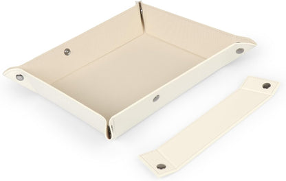 PU Vegan Leather Valet Tray for Men — Catchall EDC for Keys, Wallet, Watch, AirPods — Nightstand & Entryway Tray, Snap Corners Fold Flat for Travel, 9.45 x 7.87 in, Light Brown
