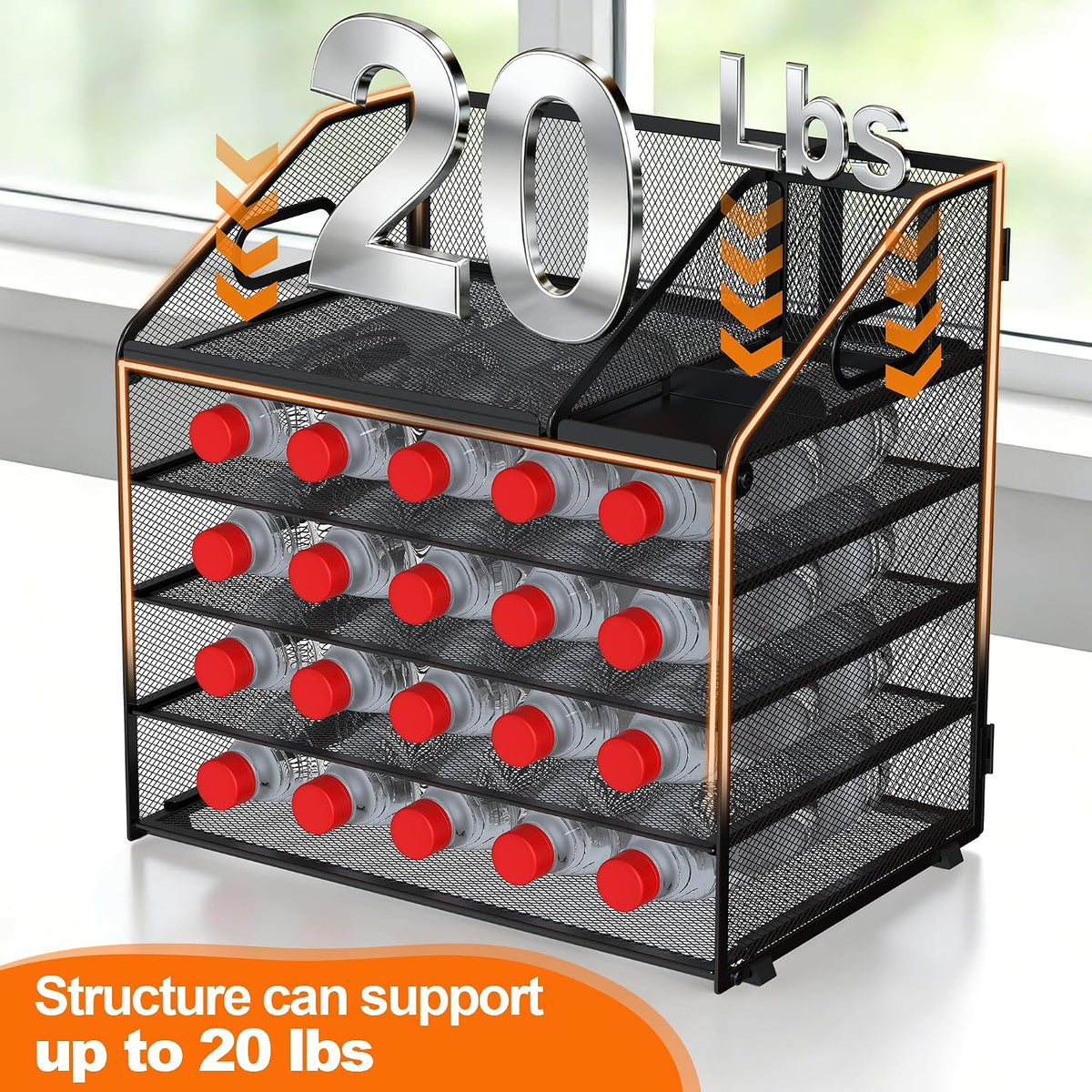 4 Tier Metal Mesh Desk File Organizer with Phone Shelf, Black