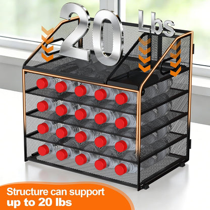 4 Tier Metal Mesh Desk File Organizer with Phone Shelf, Black