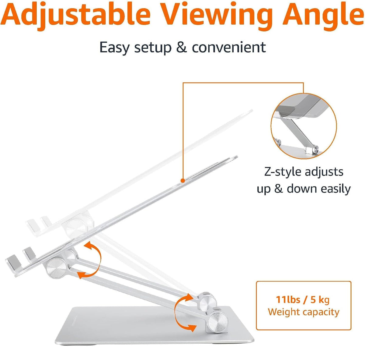 Sturdy and Portable Ergonomic Laptop Stand for Desk, Height Adjustable Riser with Ventilated Cooling, Foldable, Fits all Laptops up to 15.6 Inch, Silver