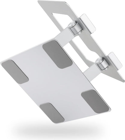 Sturdy and Portable Ergonomic Laptop Stand for Desk, Height Adjustable Riser with Ventilated Cooling, Foldable, Fits all Laptops up to 15.6 Inch, Silver