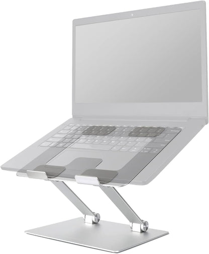 Sturdy and Portable Ergonomic Laptop Stand for Desk, Height Adjustable Riser with Ventilated Cooling, Foldable, Fits all Laptops up to 15.6 Inch, Silver