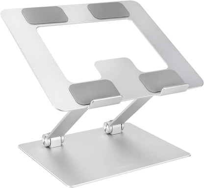 Sturdy and Portable Ergonomic Laptop Stand for Desk, Height Adjustable Riser with Ventilated Cooling, Foldable, Fits all Laptops up to 15.6 Inch, Silver