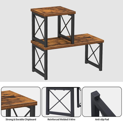 Desk Shelf Organizer, Desk Shelf for Top of Desk, 2 Tier Adjustable Small Bookshelf Organizer, Freestanding Stackable Desktop Stand, Kitchen Counter Display Rack, Rustic Brown
