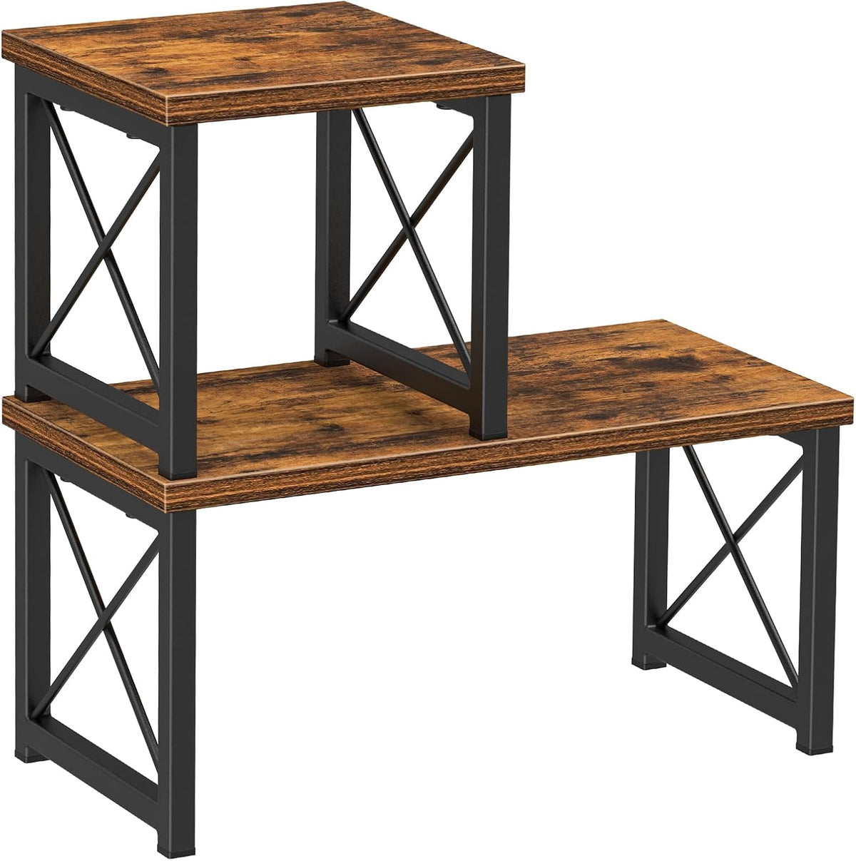 Desk Shelf Organizer, Desk Shelf for Top of Desk, 2 Tier Adjustable Small Bookshelf Organizer, Freestanding Stackable Desktop Stand, Kitchen Counter Display Rack, Rustic Brown