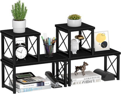 Desk Shelf Organizer, Desk Shelf for Top of Desk, 2 Tier Adjustable Small Bookshelf Organizer, Freestanding Stackable Desktop Stand, Kitchen Counter Display Rack, Rustic Brown